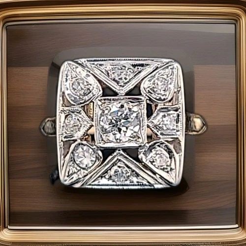 VINTAGE 14K TWO TONE GOLD ENGAGEMENT RING 0.47CT. NATURAL OLD EURO CUT DIAMONDS (1 of 2)