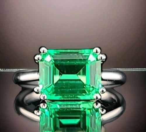 14K WHITE GOLD VINTAGE ENGAGEMENT RING 4.17CT. LAB GROWN GREEN SAPPHIRE (1 of 2)