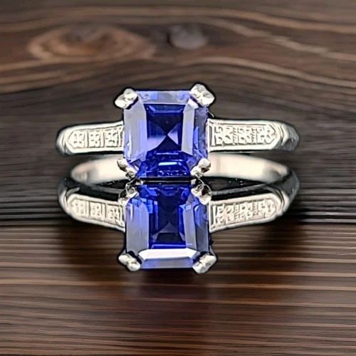 VINTAGE PLATINUM ENGAGEMENT RING 1.68CT. BLUE SAPPHIRE RADIANT SHAPE CIRC 1930': VINTAGE PLATINUM ENGAGEMENT RING 1.68CT. BLUE SAPPHIRE RADIANT SHAPE CIRC 1930' GORGEOUS platinum Vintage art deco filigree engagement ring lab grown blue sapphire ring center Gem Sapphire in radiant 