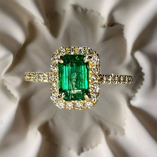 14K YELLOW ENGAGEMENT RING 1.14CT. NATURAL GREEN EMERALD RECTANGULAR SHAPE (1 of 2)