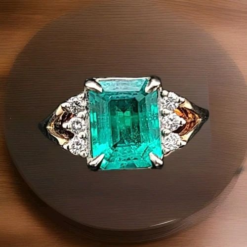 VINTAGE 14K YELLOW GOLD ENGAGEMENT RING 1.95CT.LAB GROWN GREEN EMERALD DIAMOND (1 of 2)