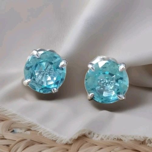 NATURAL SKY BLUE AQUAMARINE STUD EARRINGS 1.98CT – 14K WHITE GOLD ROUND (1 of 2)