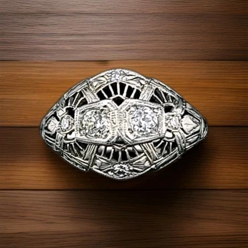 18K WHITE GOLD VINTAGE ENGAGEMENT RING 0.55CT. NATURAL OLD EURO ROUND DIAMOND: 18K WHITE GOLD VINTAGE ENGAGEMENT RING 0.55CT. NATURAL OLD EURO ROUND DIAMOND Vintage Natural old euro mine cut Diamond 18k white gold ring the ring is finely crafted in 18k white gold and set, two ce