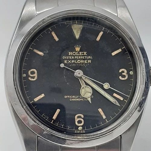 VINTAGE RARE ROLEX EXPLORER 36 MM STEEL AUTOMATIC BLACK GILT DIAL WATCH 6610 (1 of 2)
