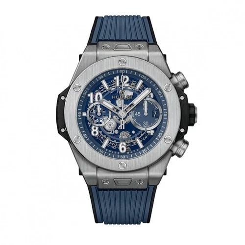 NEW HUBLOT BIG BANG UNICO TITANIUM AUTOMATIC 44 MM WATCH 421.NX.5170.RX: NEW HUBLOT BIG BANG UNICO TITANIUM AUTOMATIC 44 MM WATCH Manufacturer Hublot Category Big Bang UNICO Reference Number 421.NX.5170.RX Band Color Blue Band Type Rubber Box Yes Crystal Scratch-resistant 