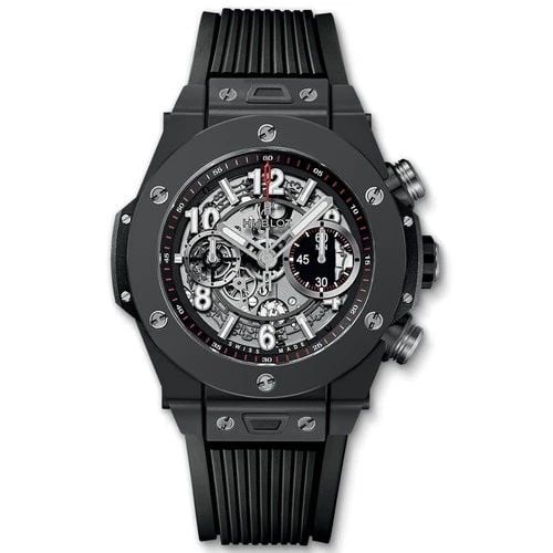 NEW HUBLOT BIG BANG UNICO CERAMIC AUTOMATIC 45MM WATCH 411.CI.1170.RX: NEW HUBLOT BIG BANG UNICO CERAMIC AUTOMATIC 45MM WATCH Manufacturer Hublot Category Big Bang UNICO Reference Number 411.CI.1170.RX Band Color Black & Grey Band Type Rubber Box Yes Caliber HUB1242 UNIC