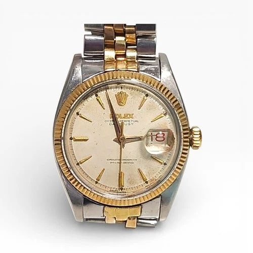 VINTAGE ROLEX DATEJUST 36 MM TWO TONE CREAM PATINA JUBILEE WATCH 6605 CIRCA 1959 (1 of 2)