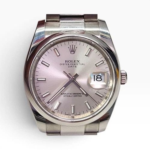 ROLEX DATE 34 MM STEEL REHAUT SILVER DIAL OYSTER AUTOMATIC WATCH 115200 (1 of 2)