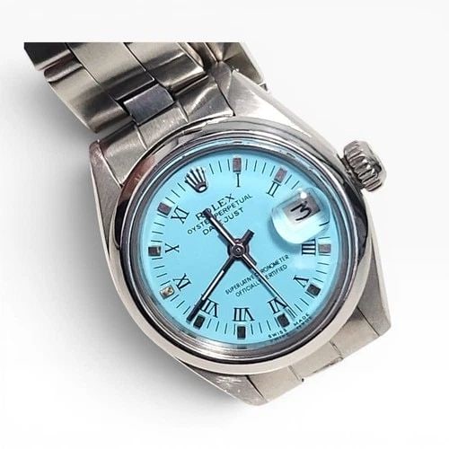 ROLEX LADIES DATEJUST 26 MM BLUE TURQUOISE ROMAN STEEL WATCH 6916 CIRCA 1978: ROLEX LADIES DATEJUST 26 MM BLUE TURQUOISE ROMAN STEEL WATCH 6916 CIRCA 1978 Manufacturer Rolex Category Ladies Datejust Reference Number 6916 Band Stainless Steel Band Color Steel Band Type Oyster Be