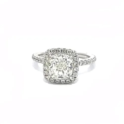 ENGAGEMENT RING CUSHION CUT DIAMOND 2.50CT ED. B HALO 18K GOLD GIA H-VS2: ENGAGEMENT RING CUSHION CUT DIAMOND 2.50CT ED. B HALO 18K GOLD GIA H-VS2 This beautiful engagement ring is crafted from 18k white gold by designer Ed. B, it features a gorgeous cushion cut diamond in 