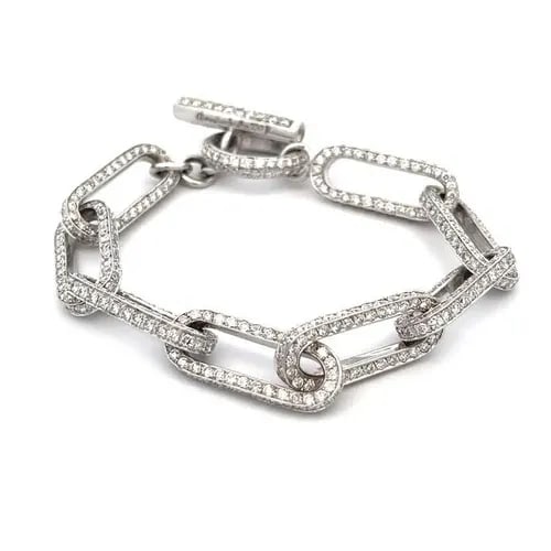 ALETTO JEWELERS 17CT DIAMONDS 18K WHITE GOLD PAPERCLIP LINK BRACELET: ALETTO JEWELERS 17CT DIAMONDS 18K WHITE GOLD PAPERCLIP LINK BRACELET This is a stunning signed bracelet, it is crafted from 18k white gold and the entire length and links of the bracelet is covered wi