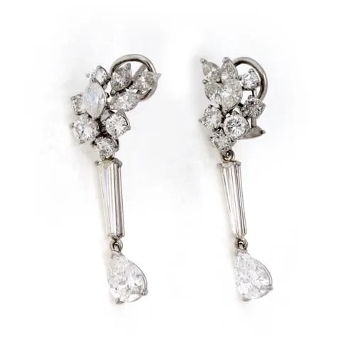 PLATINUM 6.33CT DIAMOND CLUSTER TOP LONG DANGLE EARRINGS (1 of 2)
