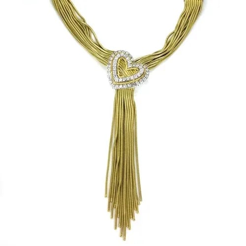 MULTI SNAKE NECKLACE 3 CARAT DIAMOND 18K GOLD CHAIN HEART TASSEL BY HARPO 192GR: MULTI SNAKE NECKLACE 3 CARAT DIAMOND 18K GOLD CHAIN HEART TASSEL BY HARPO 192GR Designer Harpo's 3Carat Diamond 18k Gold Multi Snake Chain Heart Tassel Necklace Description This is a stunning authenti