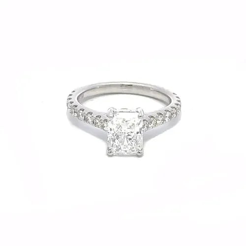 ENGAGEMENT RING RADIANT CUT DIAMOND 1.63CT SOLITAIRE W/ACCENT 18K GOLD GIA D-VS1: ENGAGEMENT RING RADIANT CUT DIAMOND 1.63CT SOLITAIRE W/ACCENT 18K GOLD GIA D-VS1 This is a stunning engagement ring, it is crafted from 18k white gold featuring a beautiful radiant cut diamond in a ba