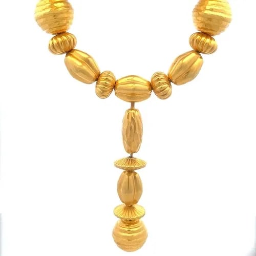 LALAOUNIS 1960'S 22K GOLD NECKLACE YELLOW ASSORTED BEADED DANGLE PENDANT (1 of 2)