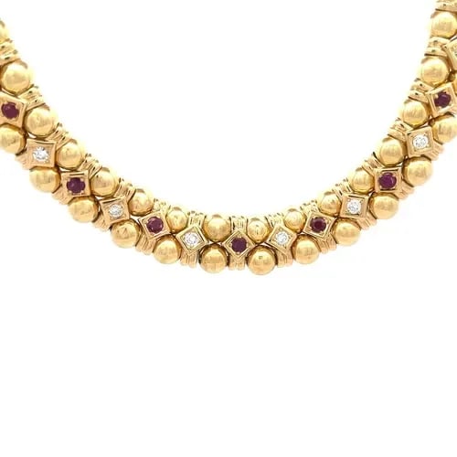 DIAMOND RUBY GOLD NECKLACE 18K YELLOW COLLAR STYLE DRESS NECKLACE (1 of 2)