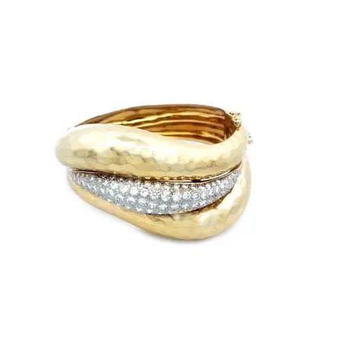 DIAMOND GOLD DOME BRACELET 14K TWO TONE PAVE HAMMERED FINISH 92 GRAMS 5 CARAT (1 of 2)
