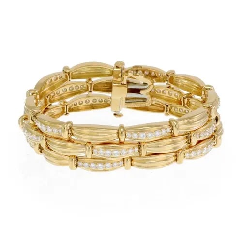 TIFFANY & CO. SIGNATURE BRACELET DIAMOND 18K YELLOW GOLD TRIPLE ROW LINK (1 of 2)