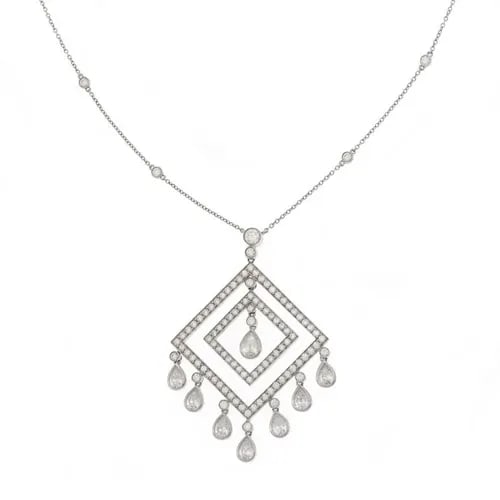 TIFFANY & CO. 5CT DIAMOND PLATINUM DOUBLE SQUARE DROP PENDANT & CHAIN (1 of 2)