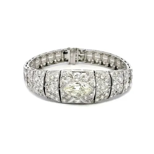 ART DECO DIAMOND BRACELET 5.30CT PLATINUM FILIGREE CENTERPIECE (1 of 2)