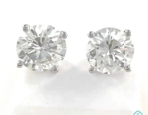 ROUND BRILLIANT 1.92CT DIAMOND 14K WHITE GOLD STUD EARRINGS D-SI2 GIA CERTIFIED (1 of 2)