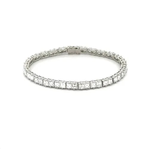 DIAMOND TENNIS BRACELET SQUARE CUT SHARED PRONGS IN PLATINUM 7.5 CARAT ESTATE (1 of 2)