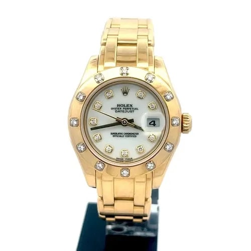 ROLEX MASTERPIECE GOLD WOMEN WATCH 18K YELLOW 29MM DIAMOND BEZEL DIAL: ROLEX MASTERPIECE GOLD WOMEN WATCH 18K YELLOW 29MM DIAMOND BEZEL DIAL This gorgeous Rolex Masterpiece Gold Women Watch is a luxury timepiece crafted in 18k yellow gold, featuring a 29mm case with a di