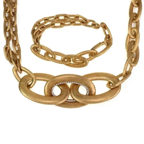DIAMOND NECKLACE & BRACELET 18K GOLD LARGE OVAL LINK PENDANT NANIS ITALY 29" L (1 of 2)