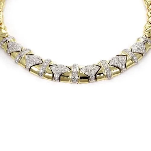 ESTATE 5.50CT NECKLACE DIAMOND 18K GOLD GRADUATED GEOMETRIC LINK COLLAR (1 of 2)