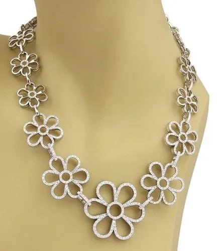 DIAMOND GOLD NECKLACE 18K WHITE LARGE GRADUATED FLORAL LINKS COLLAR STYLE (1 of 2)