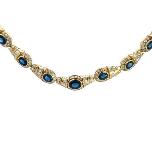 DIAMOND SAPPHIRE GOLD NECKLACE 14K YELLOW COLLAR STYLE (1 of 2)
