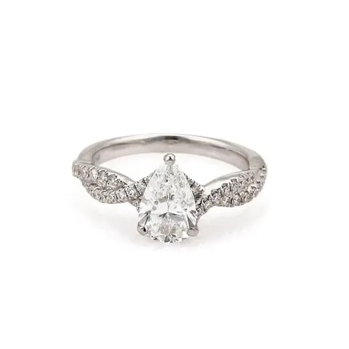 DIAMOND SOLITAIRE 1.35CT PEAR CUT W/ACCENT 18K GOLD ENGAGEMENT RING D VS2 GIA (1 of 2)