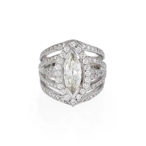GORGEOUS 2.67CT MARQUISE ROUND DIAMOND 18K WHITE GOLD LARGE COCKTAIL RING: GORGEOUS 2.67CT MARQUISE ROUND DIAMOND 18K WHITE GOLD LARGE COCKTAIL RING Gorgeous 2.67ct Marquise Round Diamond 18k White Gold Large Cocktail Ring Description This magnificent cocktail ring is crafte