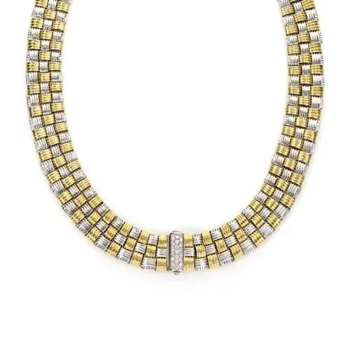ROBERTO COIN APPASSIONATA DIAMOND 18K GOLD BASKET WEAVE COLLAR NECKLACE (1 of 2)