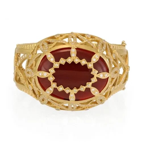 18K DORIS PANOS HONEY DROP CARNELIAN 1CT DIAMOND FANCY X CAGE STYLE BRACELET (1 of 2)