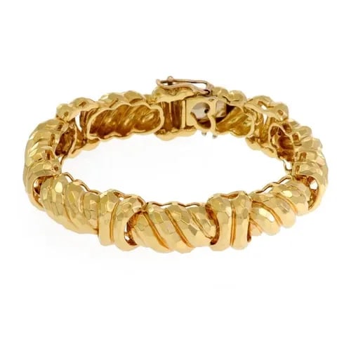 HENRY DUNAY 18K YELLOW GOLD HAMMERED SHRIMP LINK BRACELET (1 of 2)