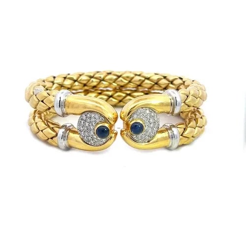 CHIMENTO DIAMOND GEMS GOLD BRACELET DOUBLE ROW RHOMBUS LINK BAND: CHIMENTO DIAMOND GEMS GOLD BRACELET DOUBLE ROW RHOMBUS LINK BAND This is an eye-catching bracelet by Italian designer Chimento, it is crafted from 18k yellow gold with white gold accent featuring a pu