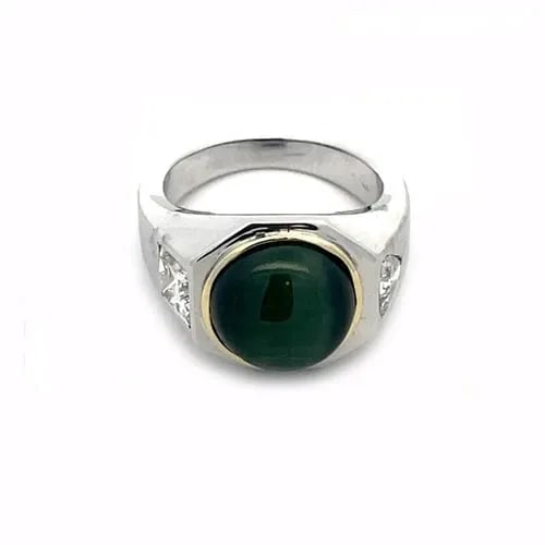 TOURMALINE CAT'S EYE DIAMOND 1.50CT 18K WHITE GOLD MEN'S PINKY RING (1 of 2)