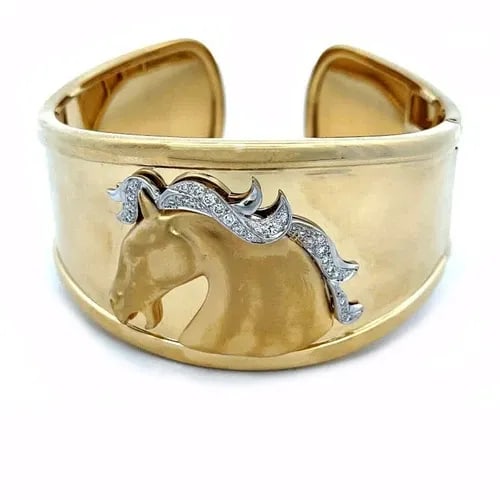 GARAVELLI DIAMOND HORSE BRACELET 18K YELLOW GOLD WIDE CUFF 237AL (1 of 2)