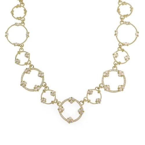 JUDITH RIPKA NECKLACE 5 CARAT DIAMOND 18K YELLOW GOLD FLORAL CIRCLE LINK (1 of 2)