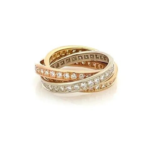 CARTIER RING TRINITY DIAMOND 18K TRICOLOR GOLD ROLLING BAND SIZE 6 W/PAPER (1 of 2)