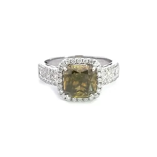 NATURAL FANCY DIAMOND RING GREENISH YELLOW 14K GOLD HALO ENGAGEMENT GIA (1 of 2)