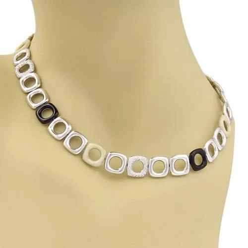 TIFFANY & CO. DIAMOND GOLD NECKLACE CERAMIC 18K WHITE SQUARE LINK COLLAR (1 of 2)