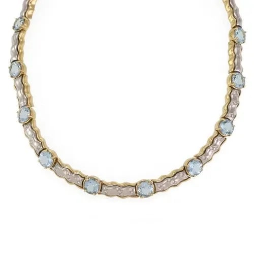 DIAMOND GEMSTONE NECKLACE 18K TWO TONE GOLD COLLAR (1 of 2)
