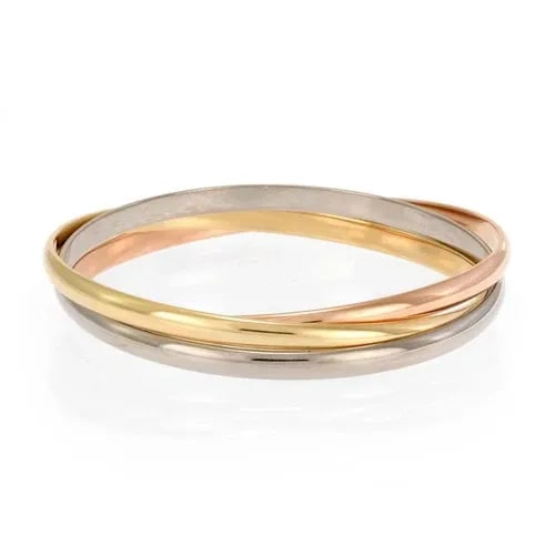 CARTIER TRINITY 18K TRICOLOR GOLD 4.5MM TRIPLE ROLLING BANGLE W/PAPER (1 of 2)