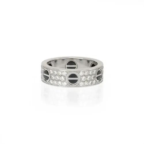 CARTIER LOVE PAVE DIAMOND CERAMIC 6.5MM 18K GOLD BAND RING SIZE 55-US 7.25: CARTIER LOVE PAVE DIAMOND CERAMIC 6.5MM 18K GOLD BAND RING SIZE 55-US 7.25 Cartier Love Pave Diamond Ceramic 6.5mm 18k Gold Band Ring Size 55-US 7.25 Description This iconic authentic Love Collection 