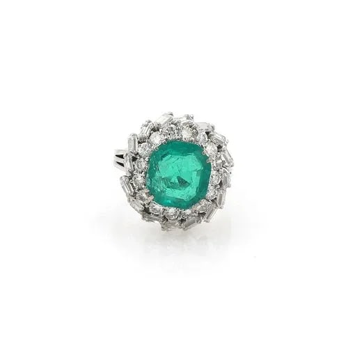 DIAMOND RING W/GREEN GEMSTONE 18K WHITE GOLD COCKTAIL STYLE SIZE 7 (1 of 2)