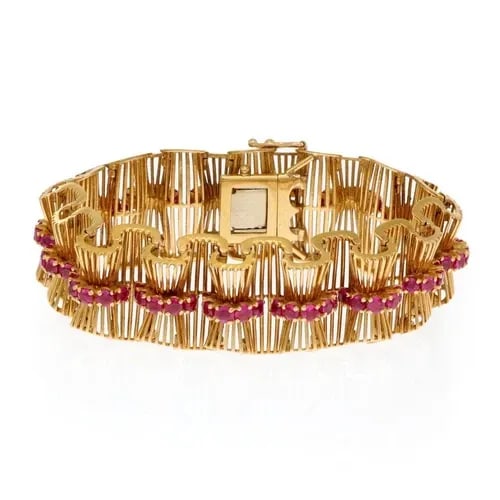 TIFFANY & CO. RUBY BRACELET 18K YELLOW GOLD FANCY BOW TIE LINK (1 of 2)