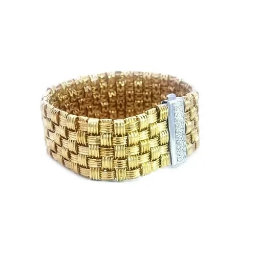 ROBERTO COIN DIAMOND GOLD BRACELET 18K TWO TONE BASKET WEAVE FLEX STYLE 89 GR (1 of 2)