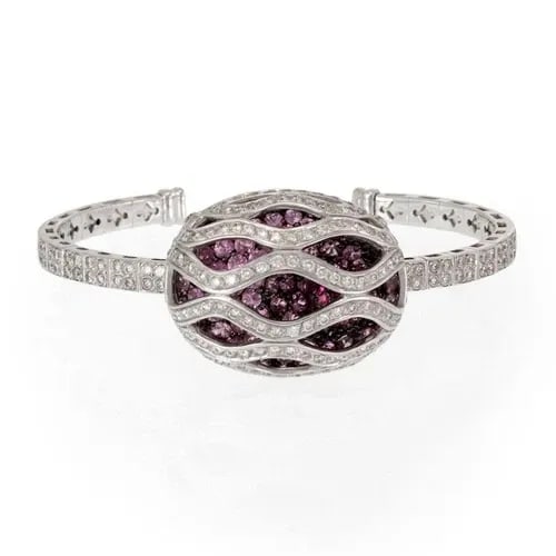 DIAMOND PINK SAPPHIRE RUBELLITE 11CT 18K GOLD FANCY CUFF BRACELET (1 of 2)